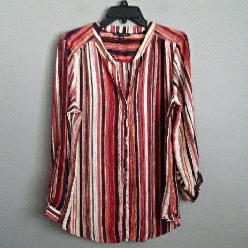 Zac & Rachel Striped Burnt Orange Multi-Color V-Neck Women’s Top